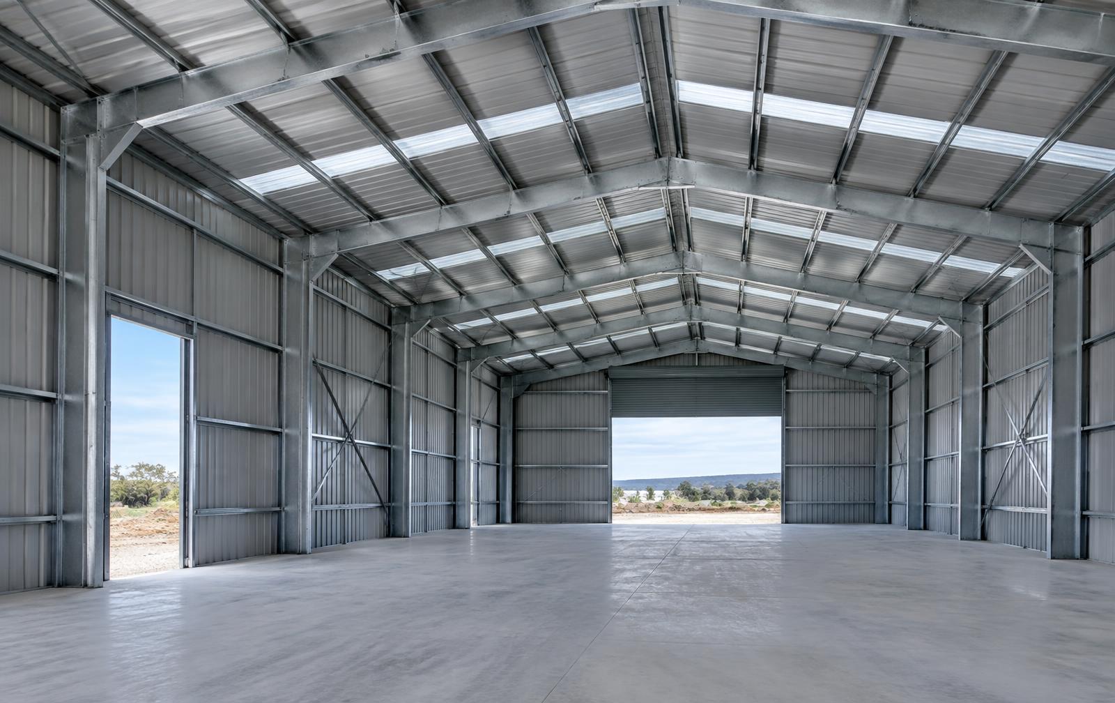 Illustrative industrial shed steel structure and internal space